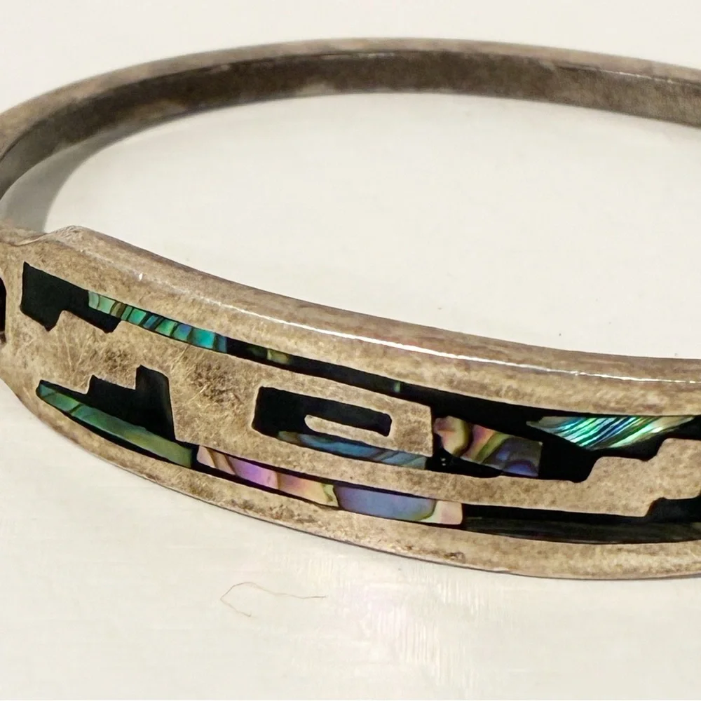 Vintage‎ Mexico Sterling Silver Abalone Pearl Panel Bracelet